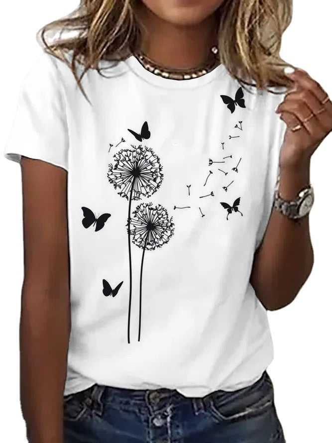 Women's Spring Urban Round Neck Slim-fit T-shirts Blouses