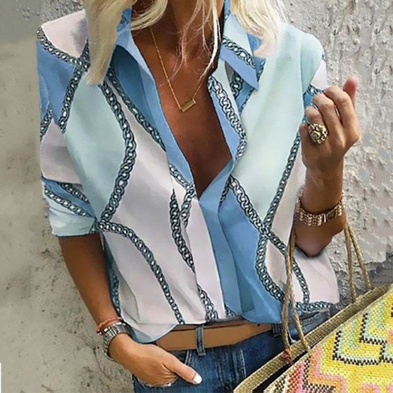 Unique Women's Loose Printed Pullover Shirt Blouses