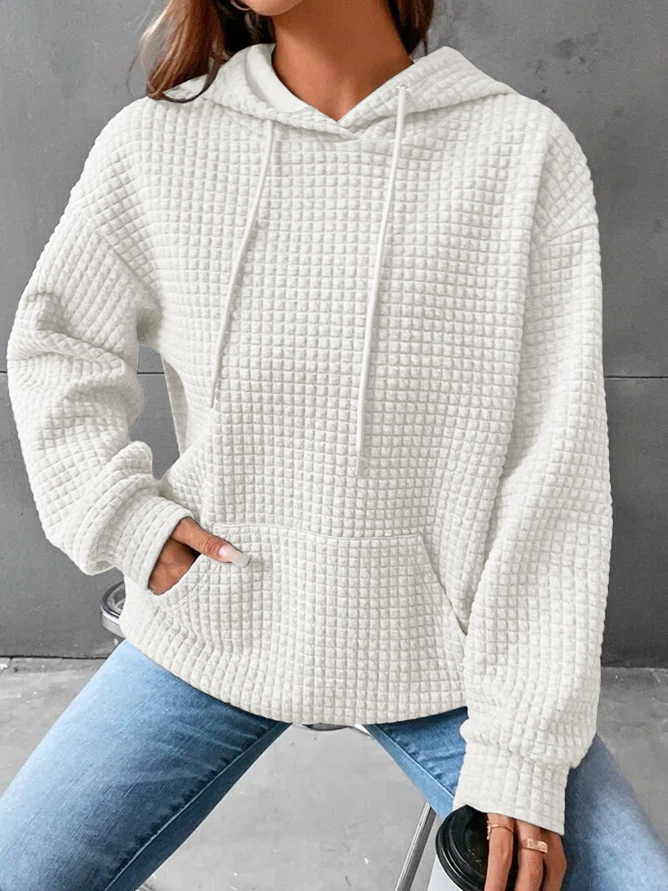 Women's Waffle Round Neck Long-sleeved Solid Color Sweaters