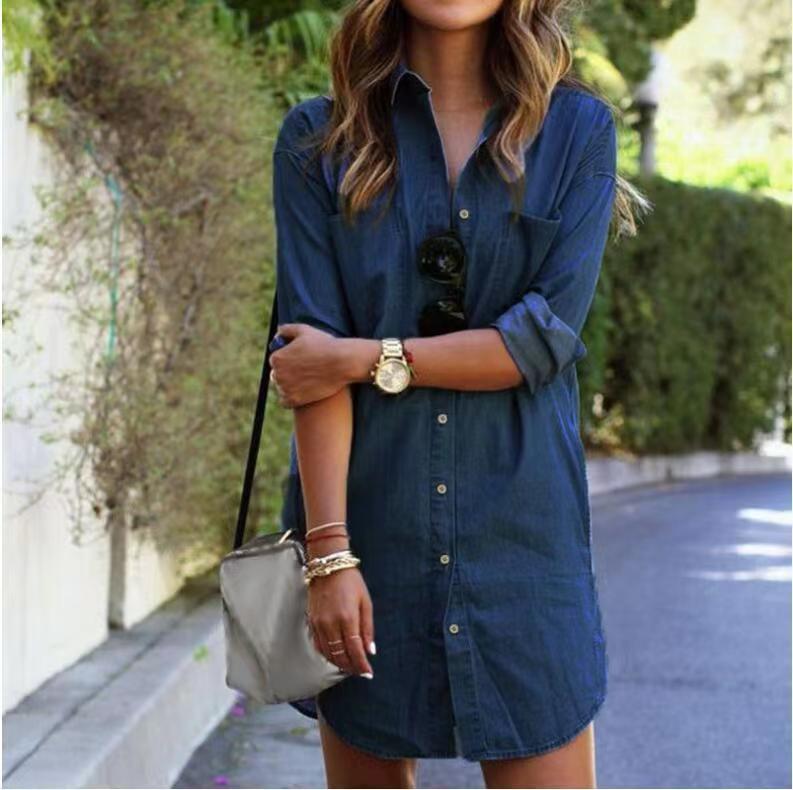 Women's Shirt Popular Long Denim Sleeve Large Blouses