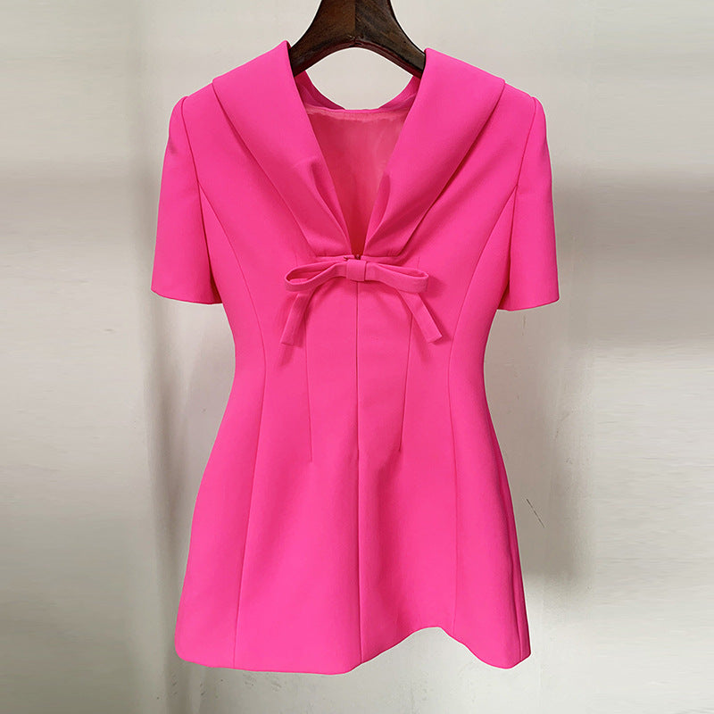 Rose Pink Series Temperament Back V Bow Dresses