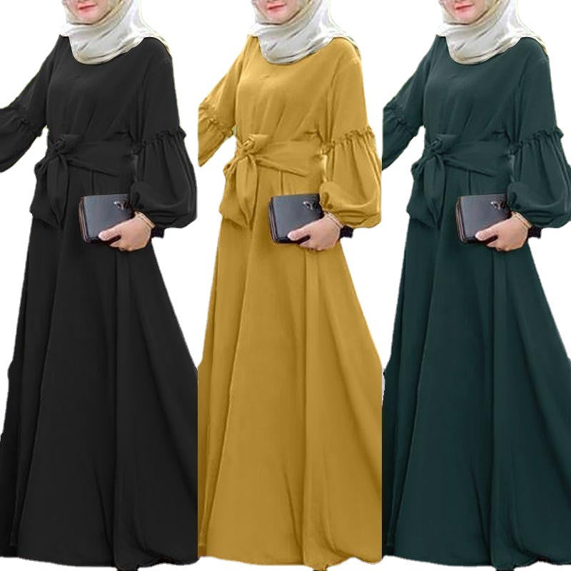 Women's Robe Dress Solid Color Long Sleeve Dresses