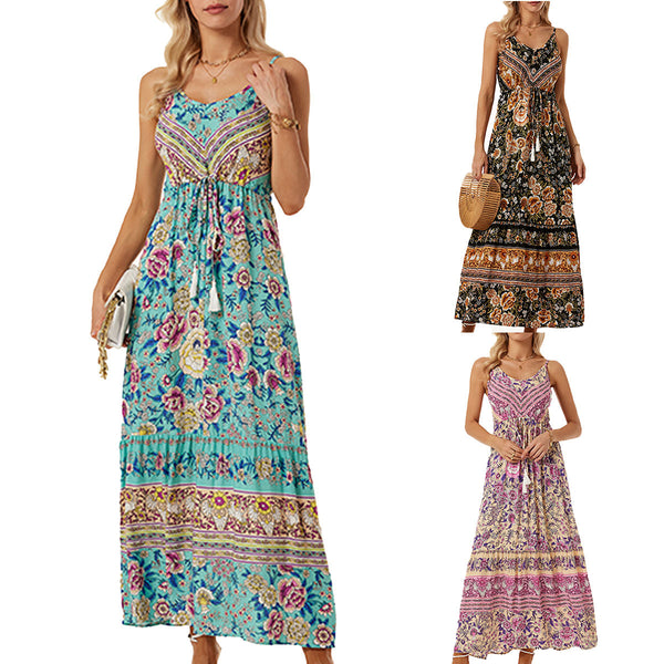 Women's Bohemian Strap Dress Printed Vacation Beach Dresses