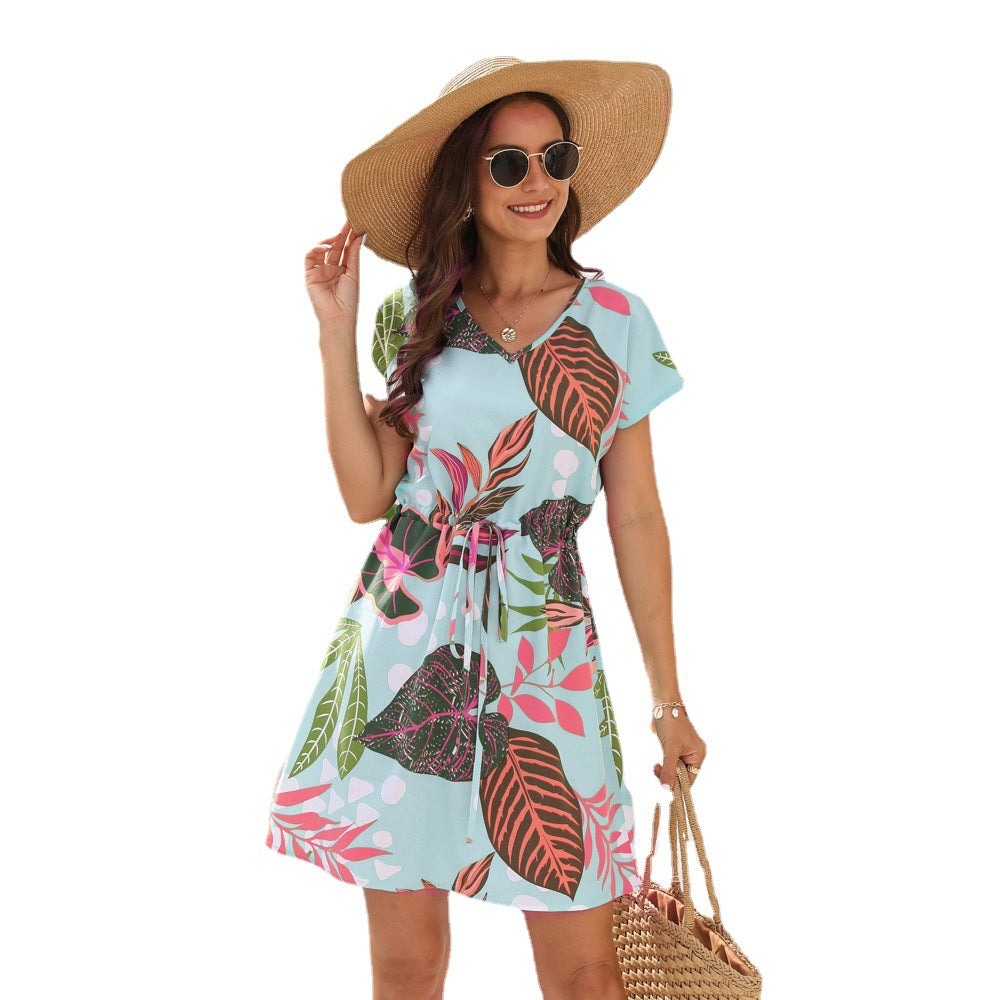 Robe Imprimée Florale Manches Vacances Robes Décontractées