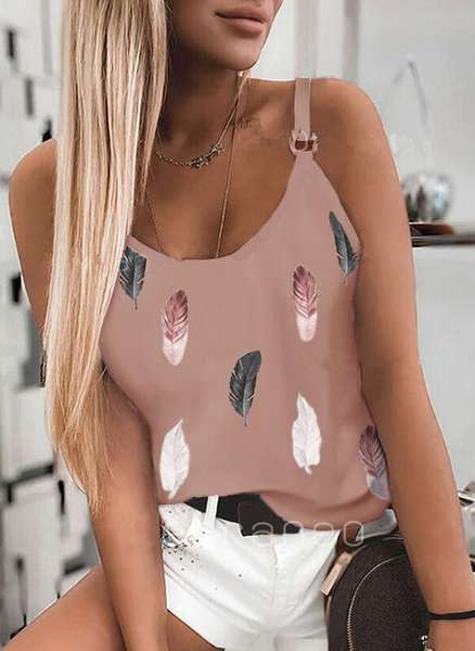 Women's Summer Round Neck Printed Camisole Blouses