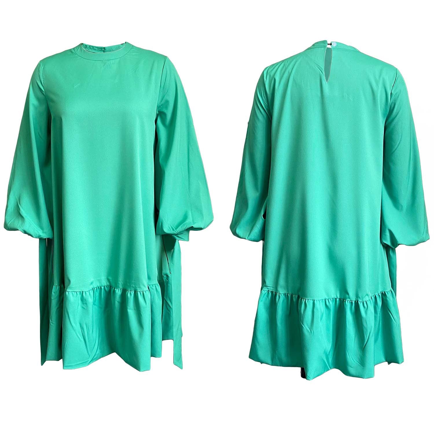 Autumn Loose Solid Color Puff Sleeve Plus Size