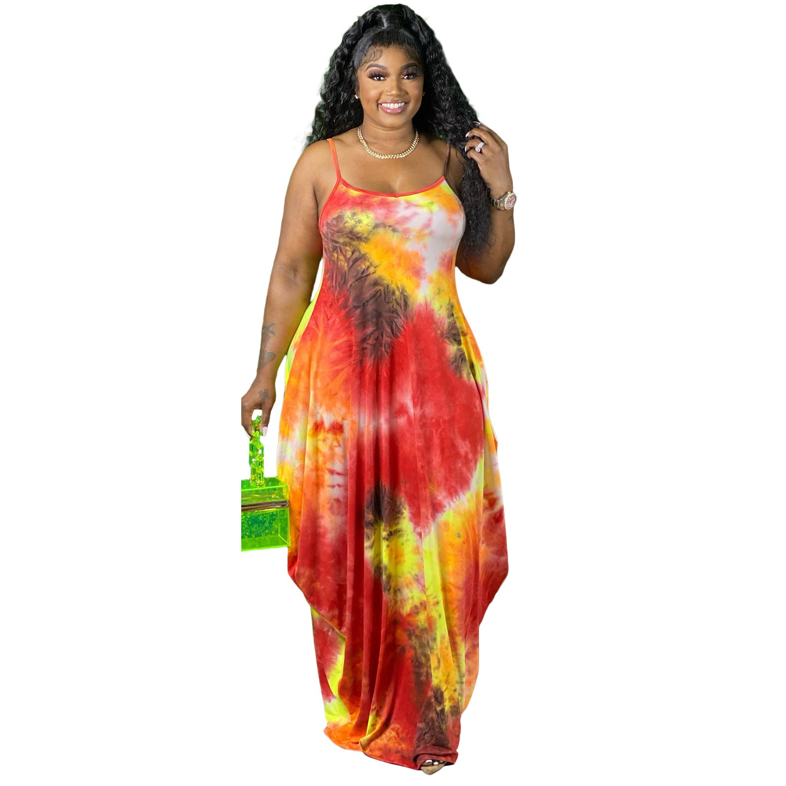 Women's Unique Tie-dye Colorful Printing Loose Dresses