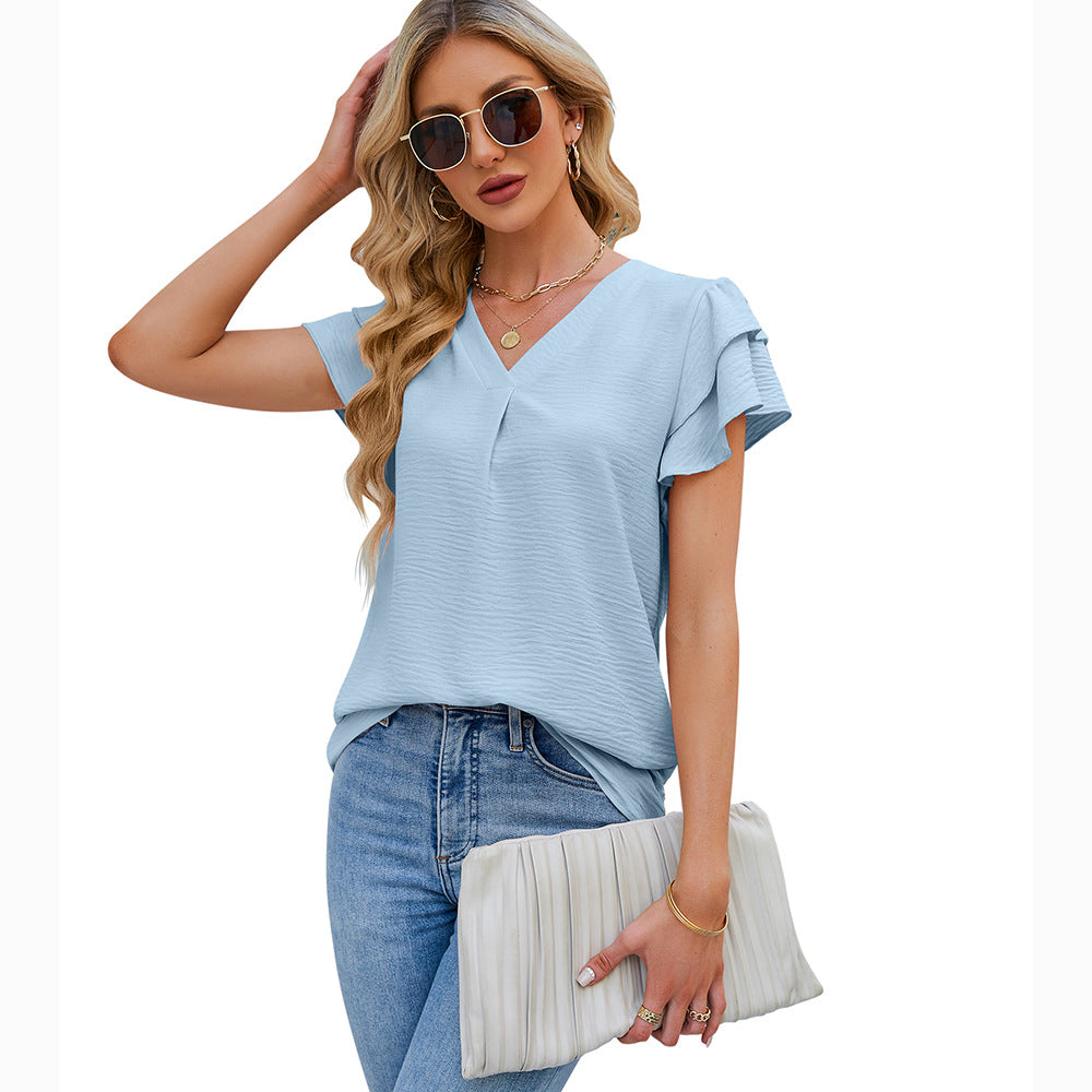 Sommerblusen aus Chiffon mit Rüschen und Hemdärmeln für Damen