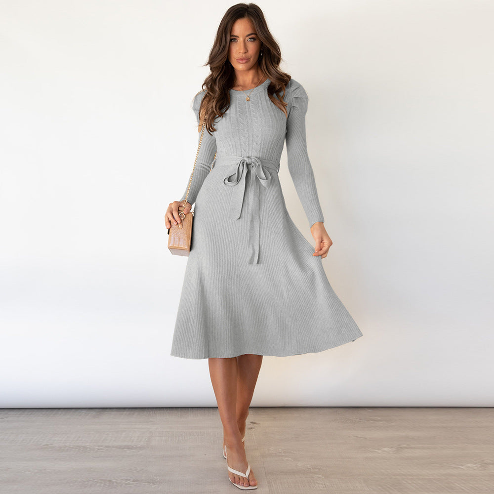 Long Sleeve Knitted Mid-length Elegant Slimming High Waist Big Dresses