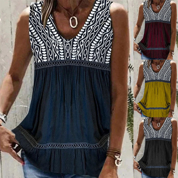 Women's Summer Flower Edge Stitching Ruffle Tank Blouses