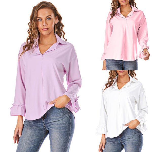 Women's Long-sleeved Street Fashion Loose Solid Color Blouses