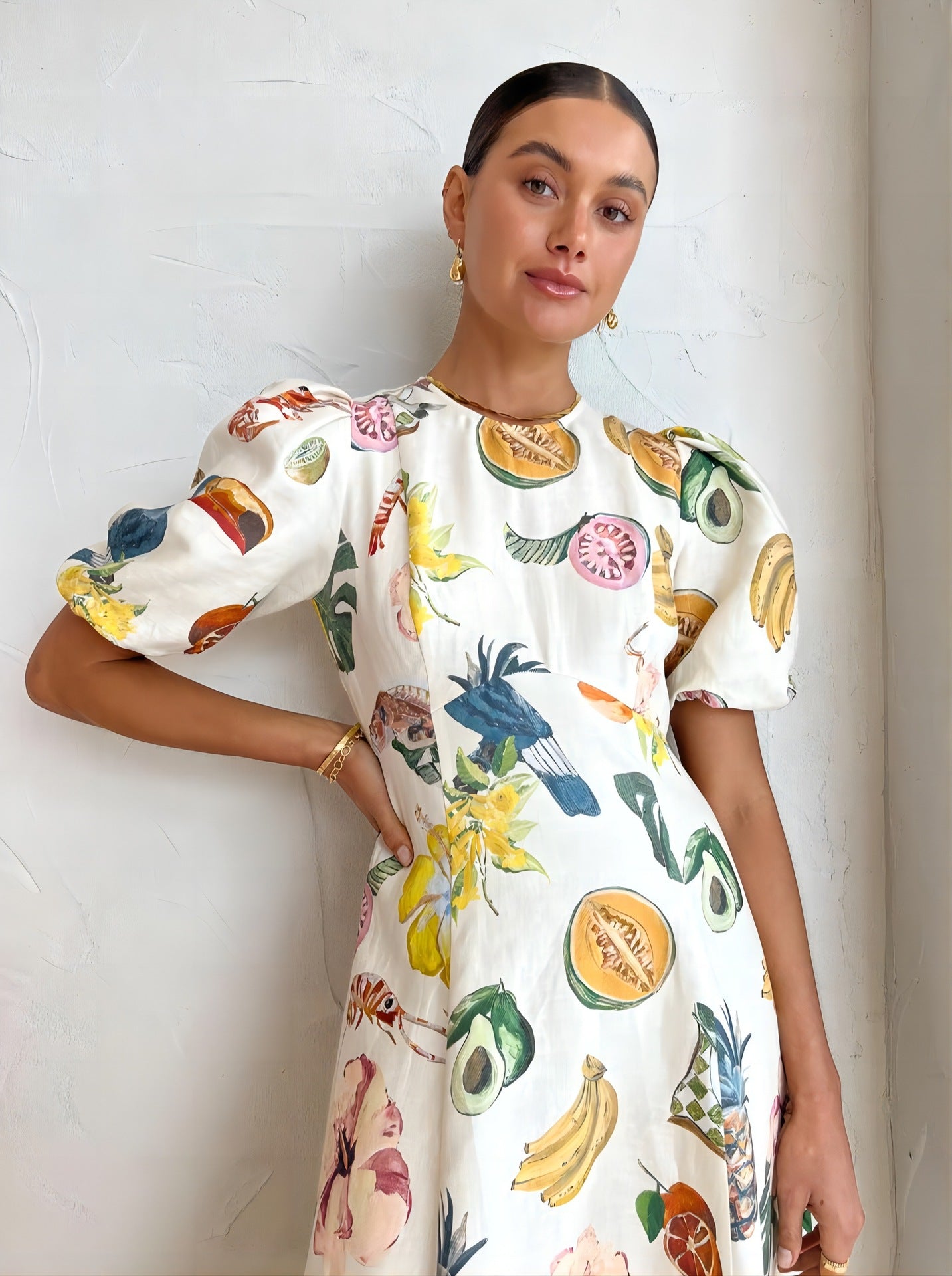 Women's Fashion Graffiti Printing Slim Fit Dress Dresses