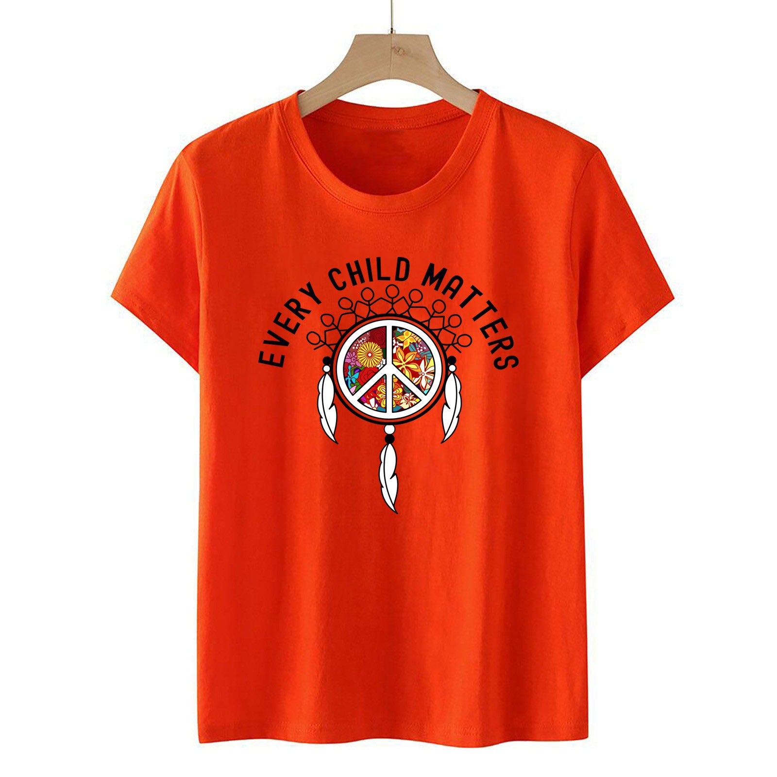 Orange T-shirt European Every Very Important Palm Blouses