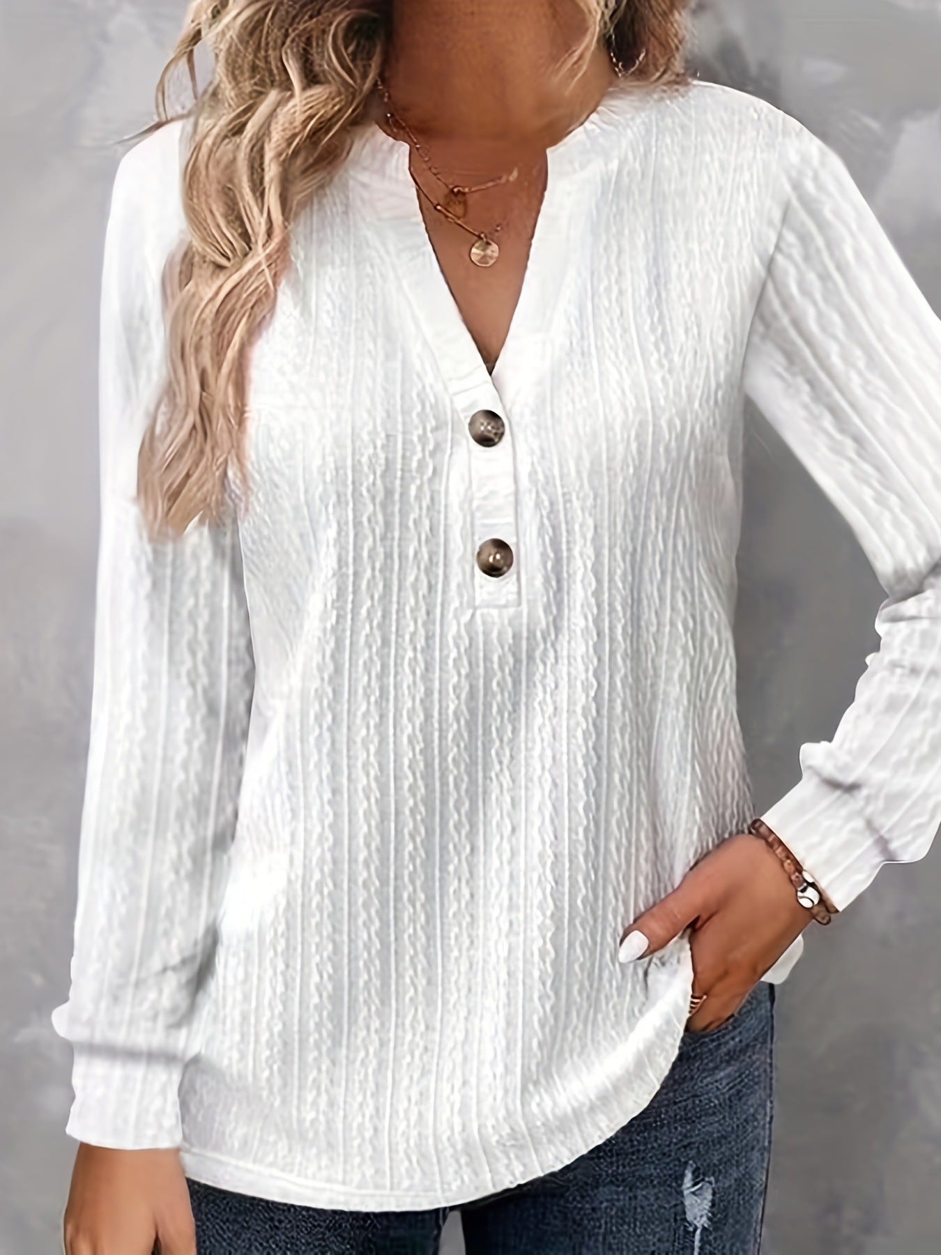 Women's Long Sleeve Solid Color And Button Blouses