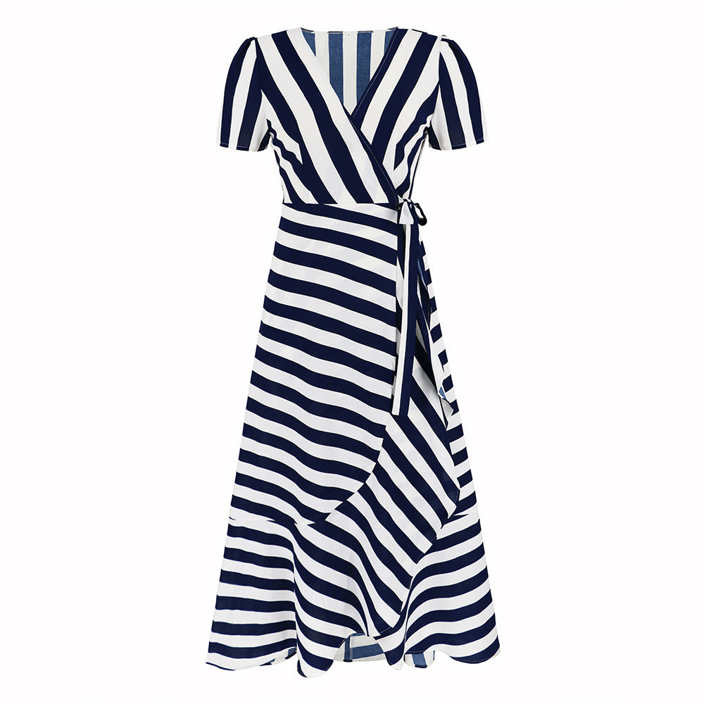 Women's Slim-fit Elegant Striped Large Swing Summer Dresses