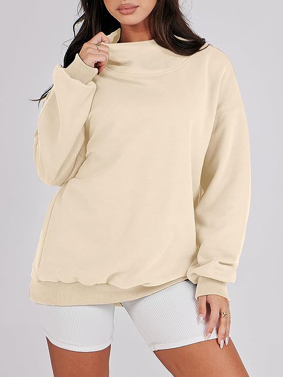 Women's Loose High Collar Sweatshirt Solid Color Long Tops