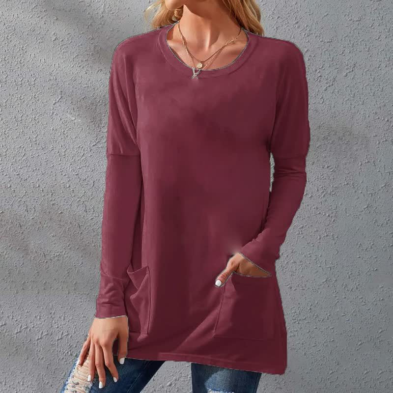 Women's Solid Color Sleeve Loose Round Neck Blouses