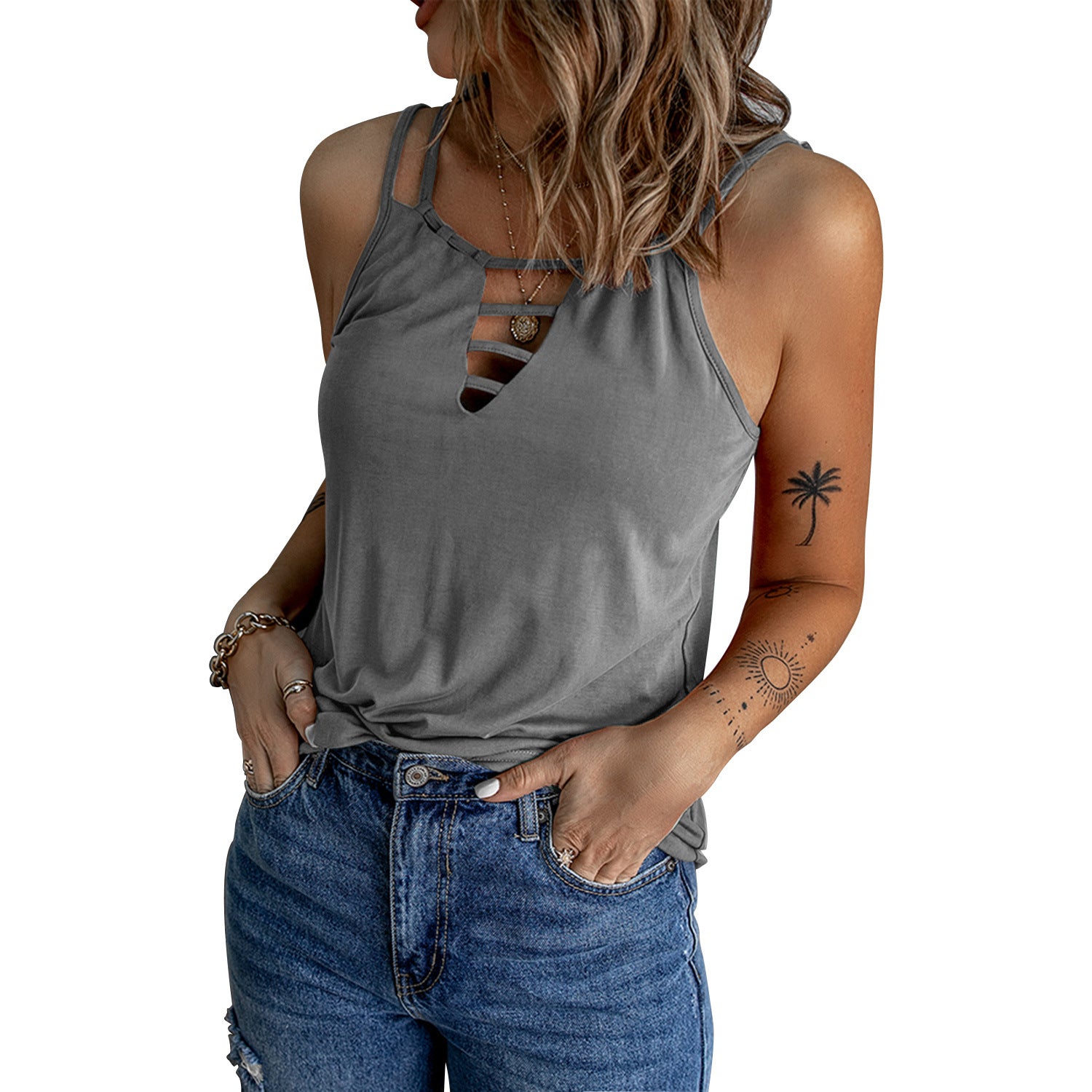 Women's Summer Lady Sexy Hollow Shoulder Strap Tops