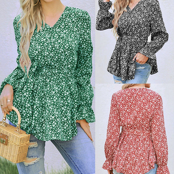 Autumn Fashion Printed Lace Up Long Blouses