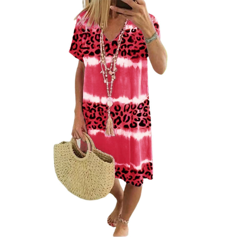 Women's Summer Female Sexy Leopard Print Casual Midi Dresses