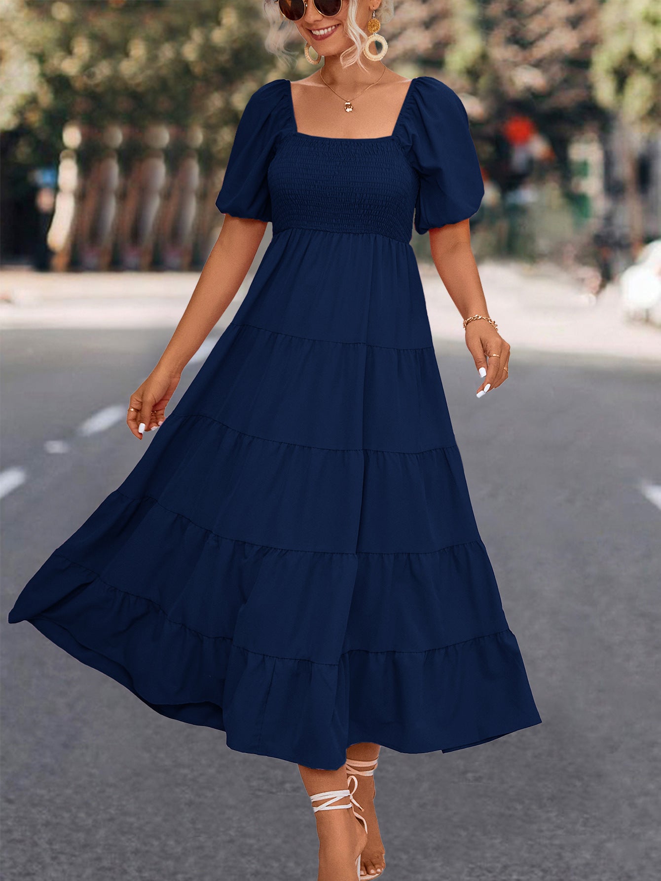 Unique Glamorous Trendy Puff Sleeve Smocking Dresses