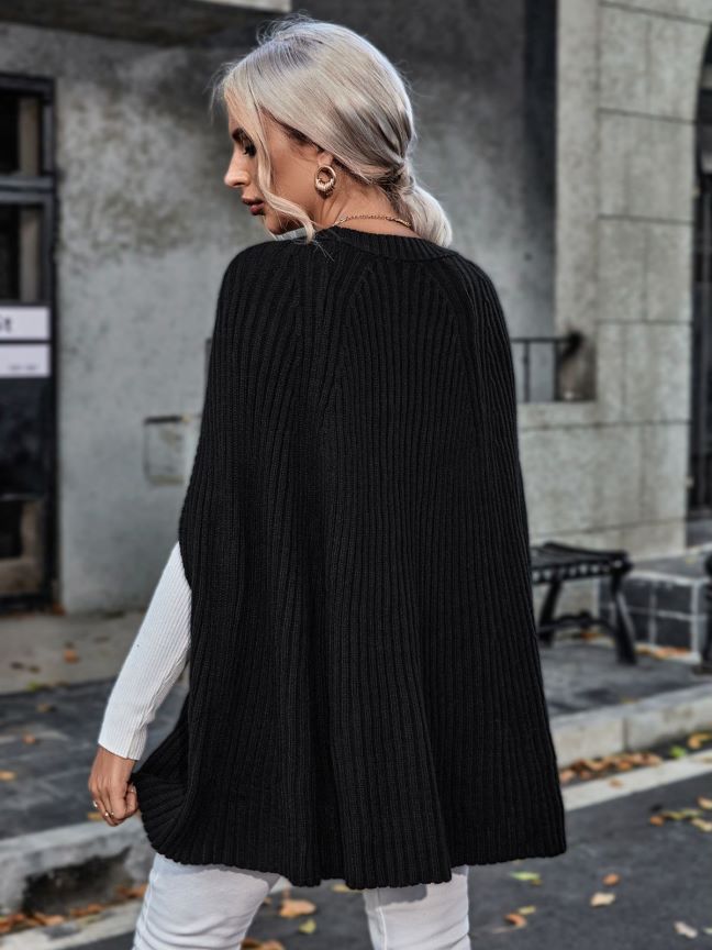 Women's Crew Neck Split Sleeves Irregular Cloak Sweaters