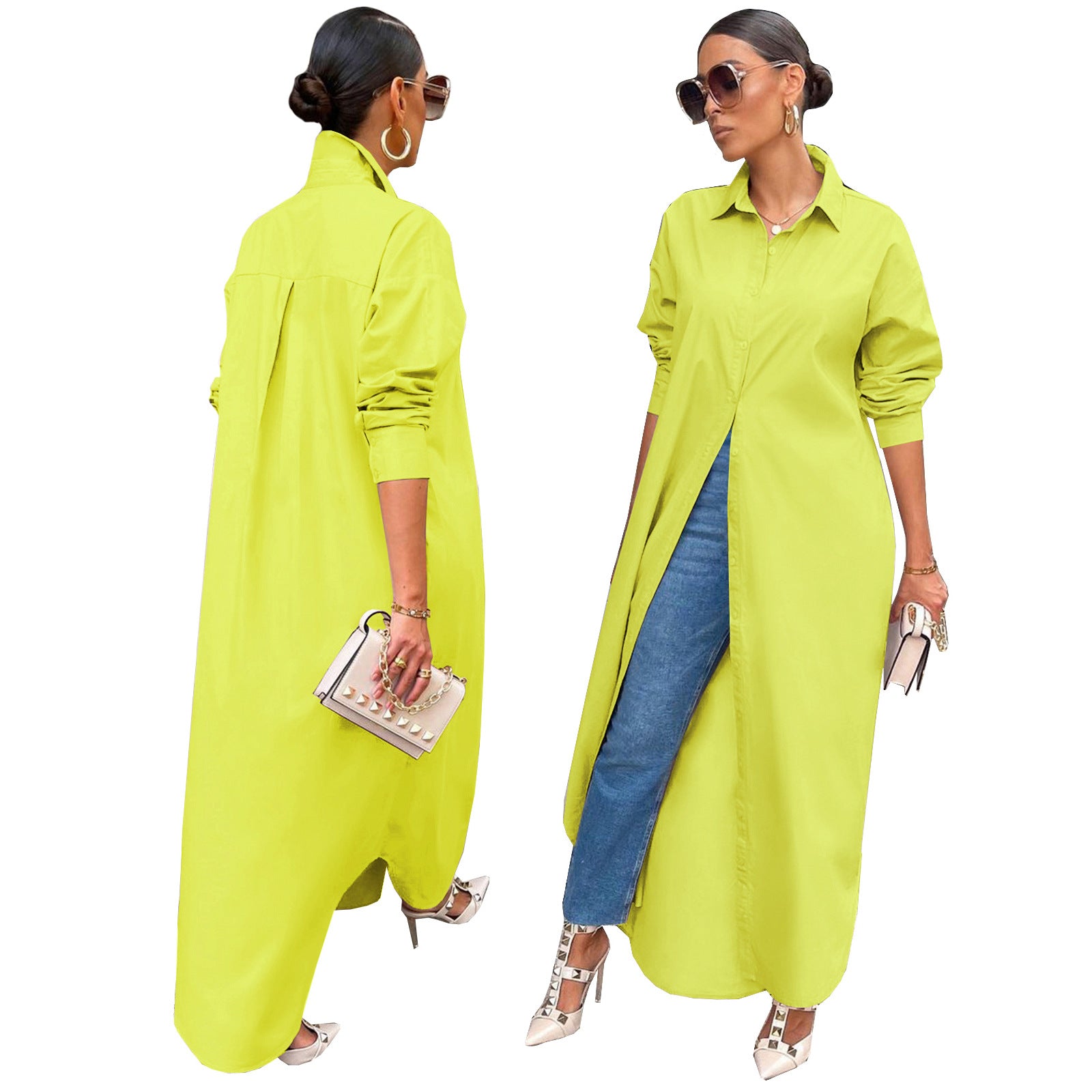 Women's Fashion Casual Solid Color Long Shirt Blouses