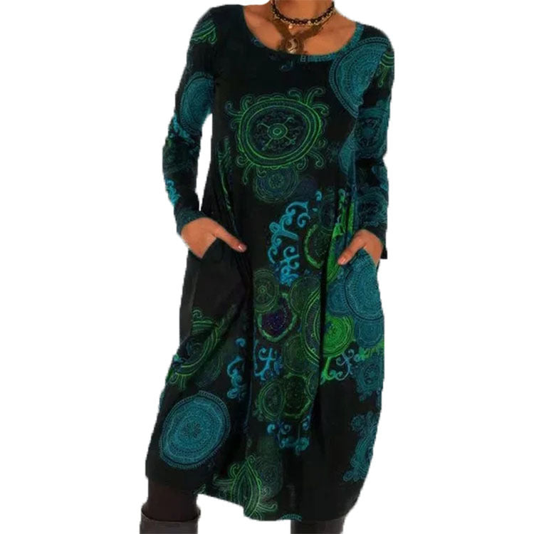 Women's Popular Print Dress Long Pullover Dresses