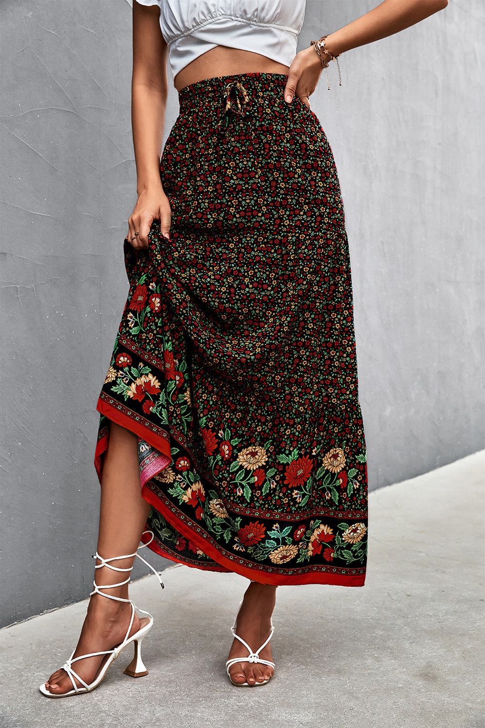 Women's Stylish High Waist Floral Long Skirts