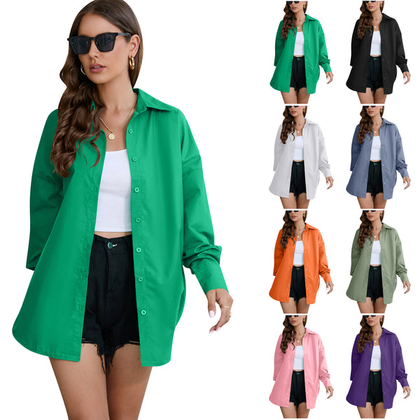 Women's Solid Color Bright Long Sleeve Blouses