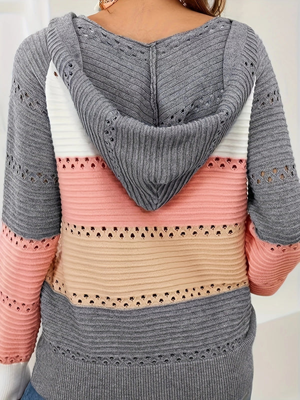 Women's Striped Hooded Knitted Pullover Casual Color Sweaters