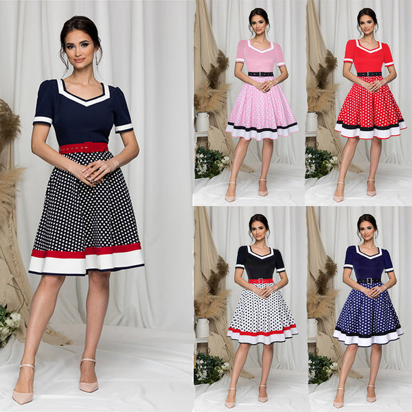 Retro Hepburn Style Cotton Polka Dot Dresses