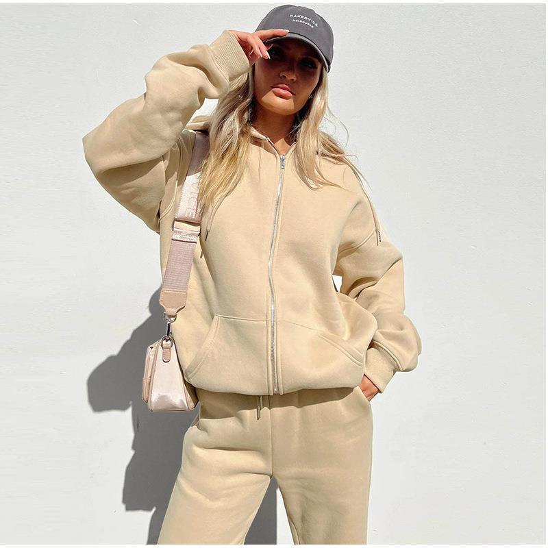 Women's Solid Color Hooded Set Casual Two-piece Suits