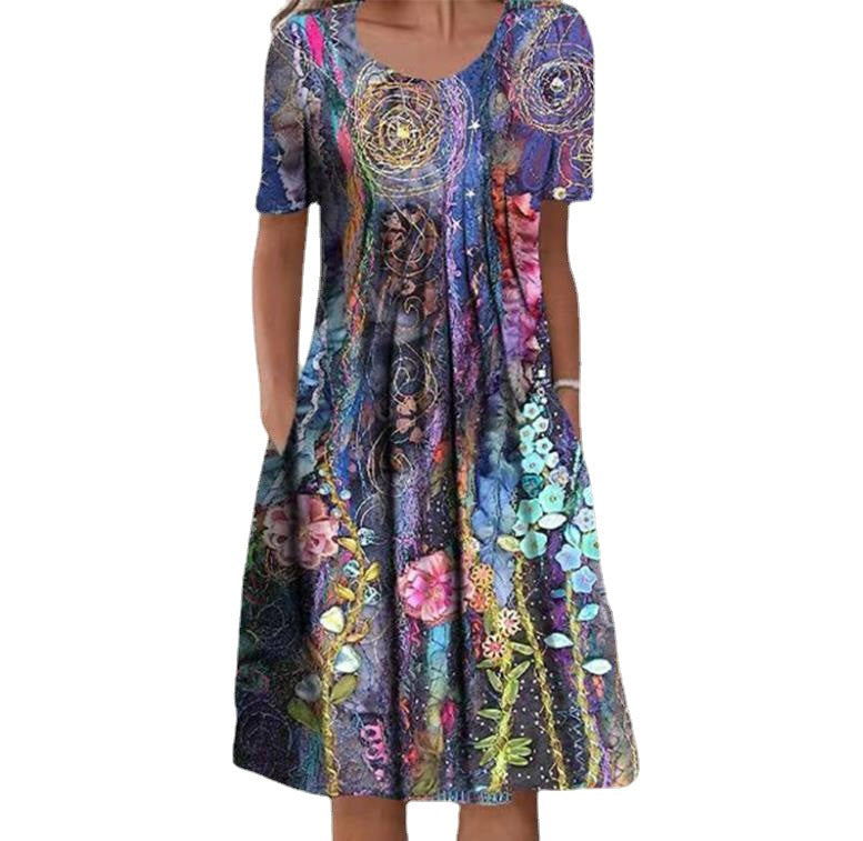 Women's Elements Printed Sleeves Round Neck Dresses