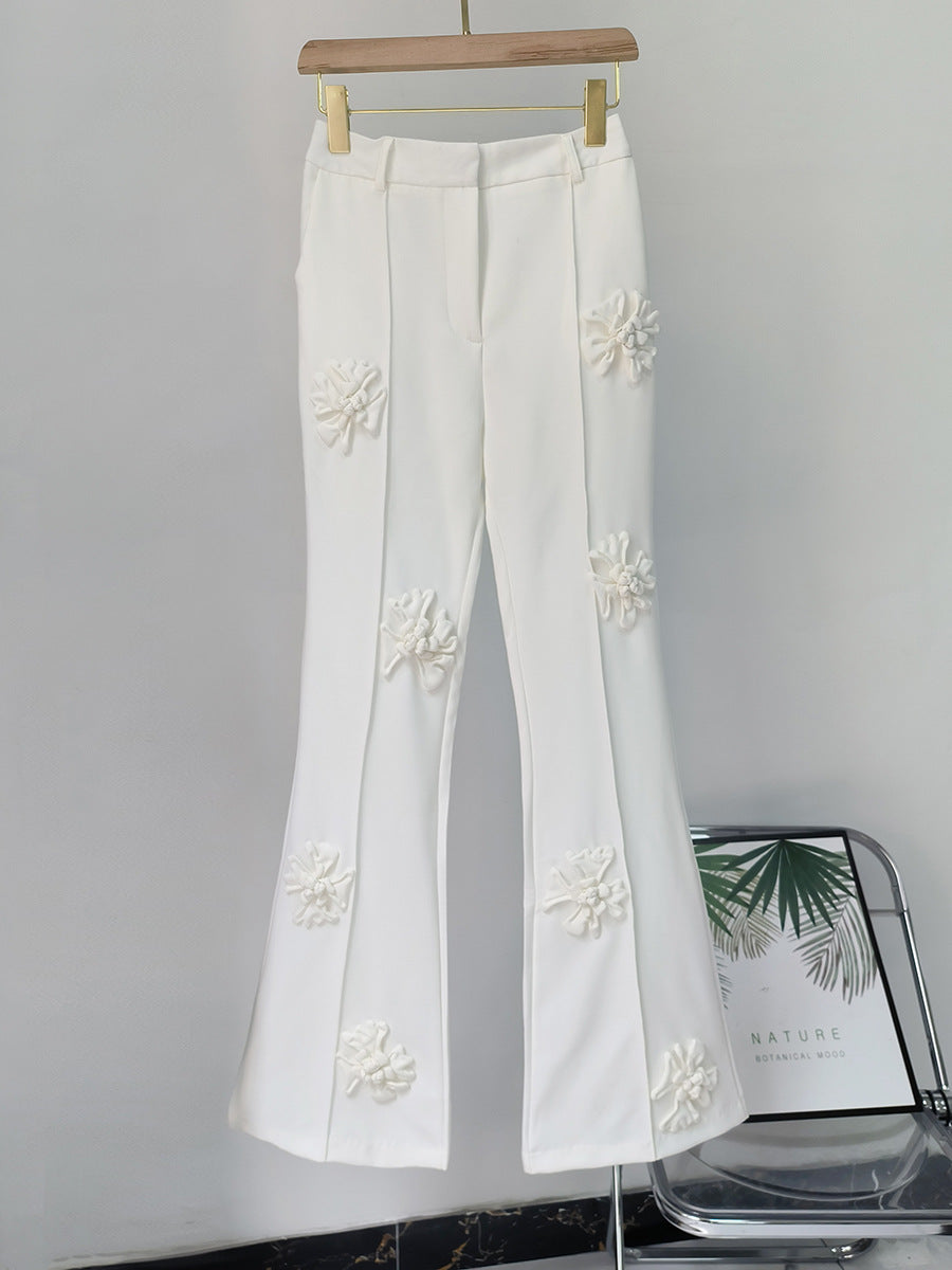 Collar Long Sleeve Mid Waist Length Trousers Suits