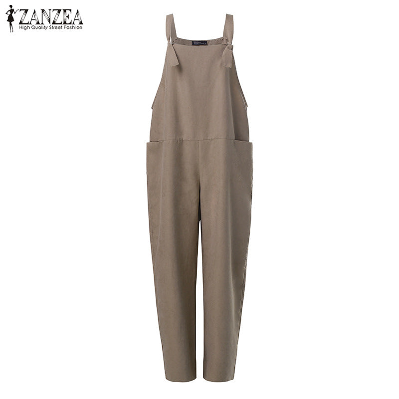 Women's Autumn Solid Color Pocket Loose-fitting Overalls Pants