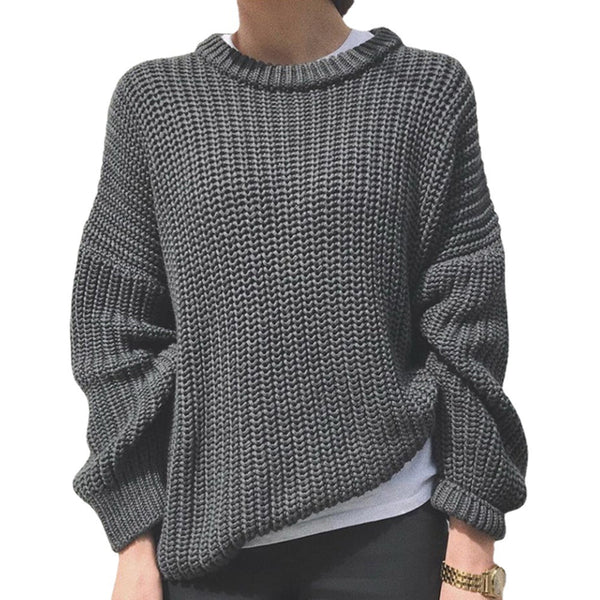 Women's Simple Thick Needle Long Sleeve Round Sweaters