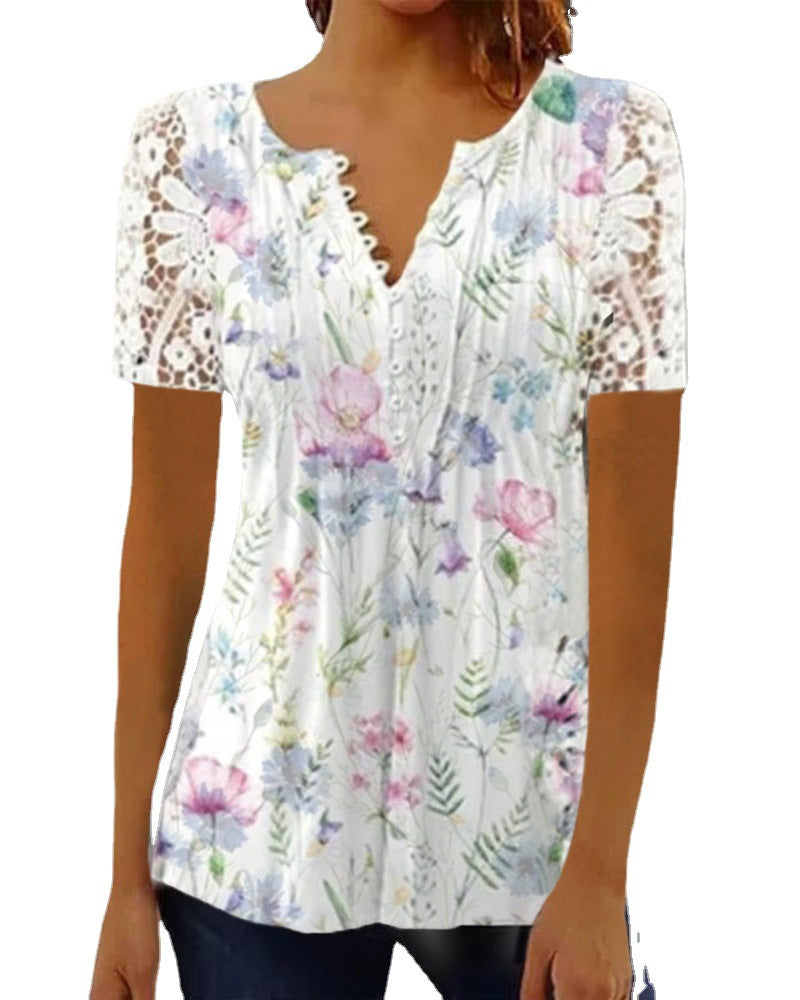 Women's Creative Summer Printed V-neck Sleeve Blouses