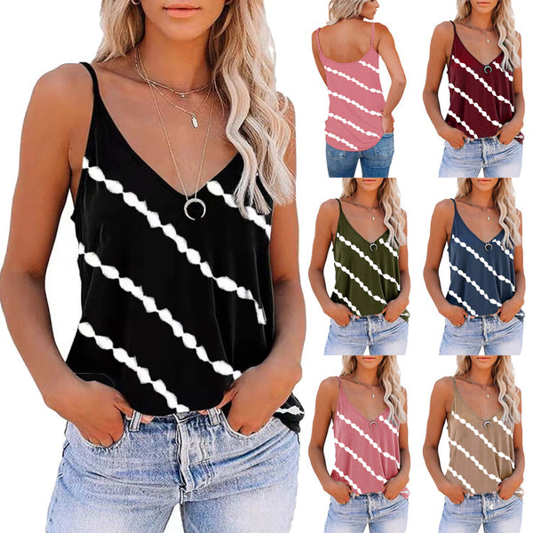 Women's Sexy Sleeveless Camisole V-neck Diagonal Striped Blouses