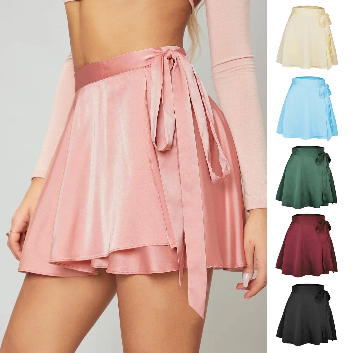 Solid High Waist Fashion Lace-up Chiffon Skirts