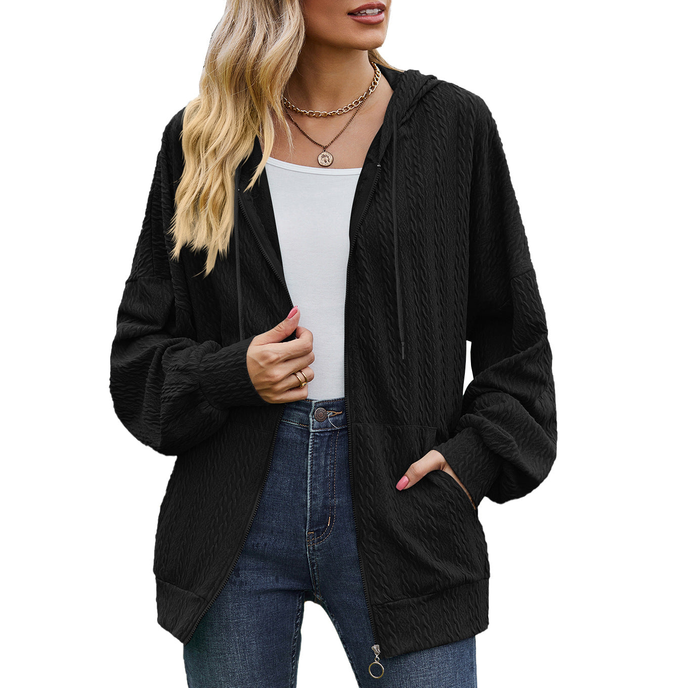 Women's Solid Color Pocket Long Sleeve Loose Sweaters