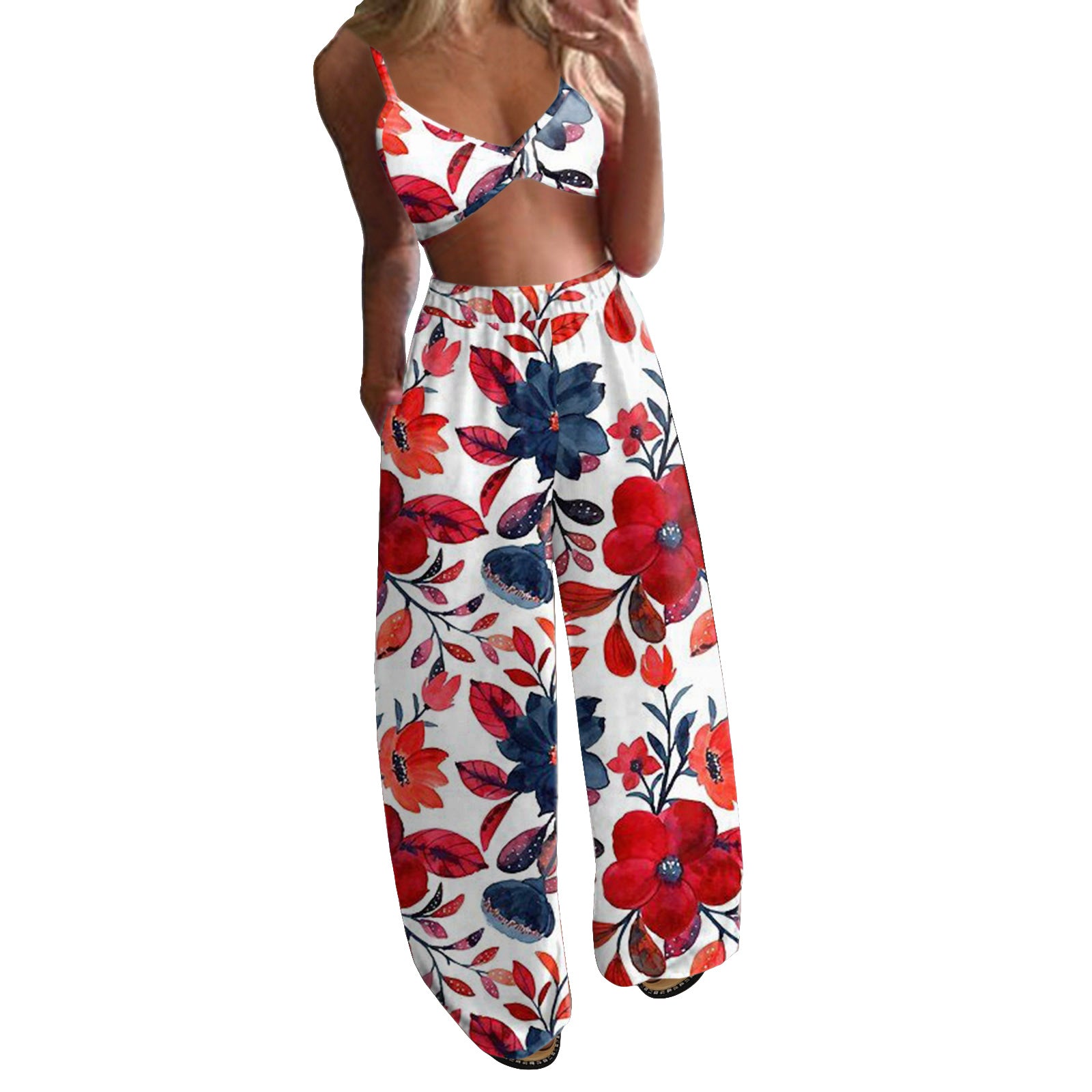 Women's Printed Sexy Tube Loose Wide Leg Suits