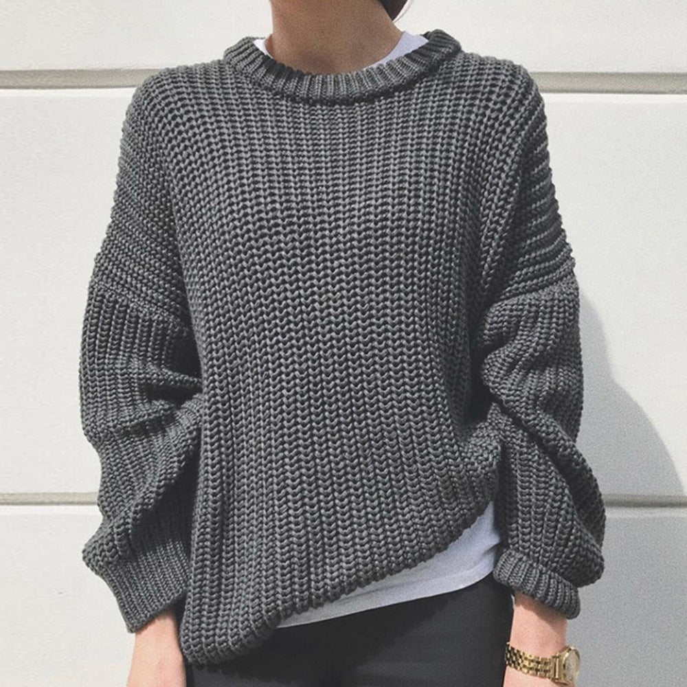 Women's Simple Thick Needle Long Sleeve Round Sweaters