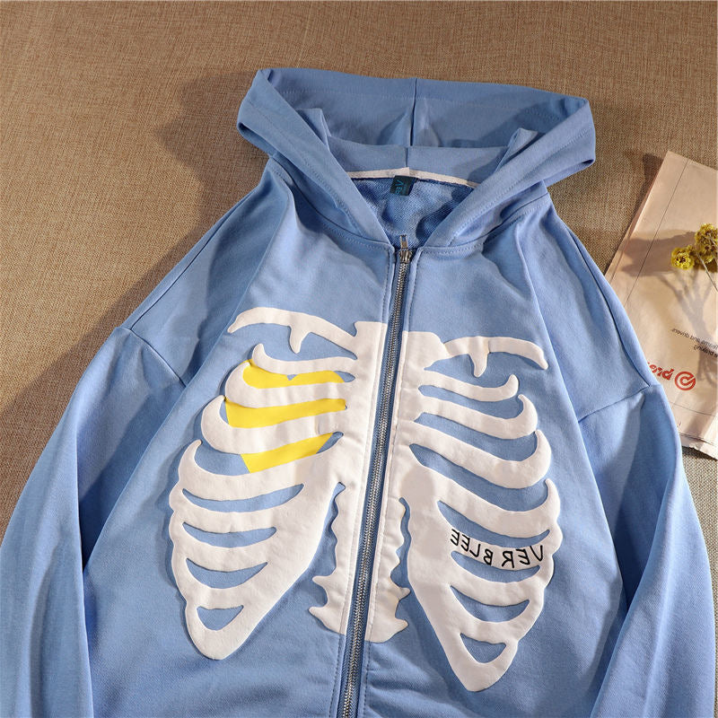 Thickened Fabric Blister Printed Hooded Left Sweaters