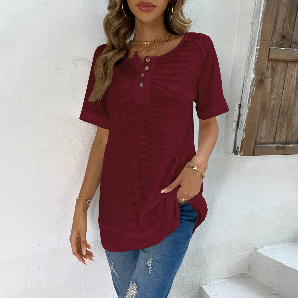 Women's Summer Solid Color Sleeve Button Loose-fitting Blouses