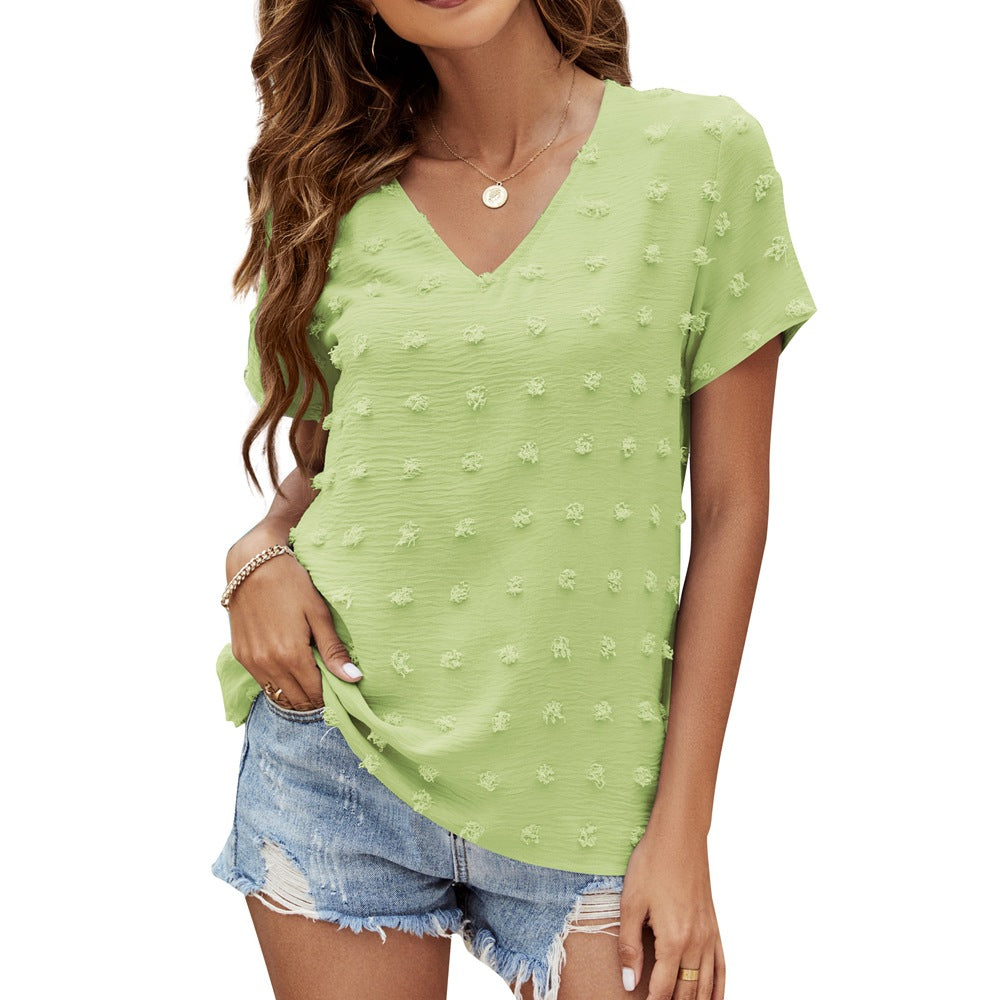 Women's Summer V-neck Chiffon Short-sleeved Shirt Blouses