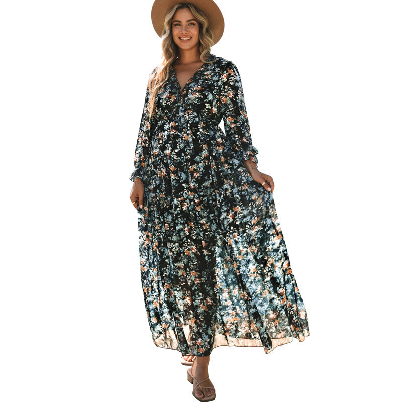 Women's Floral Dress Summer Simple Style Deep Dresses