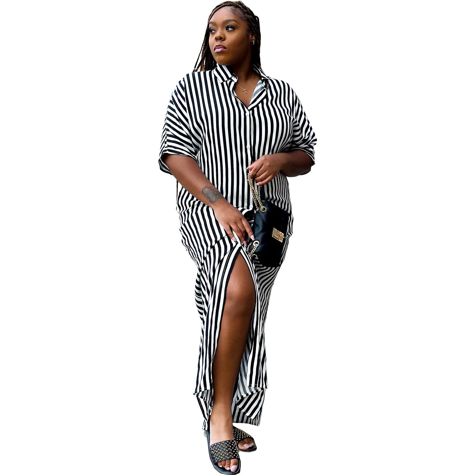 Women's Striped Shirt Long Casual Dress Dresses