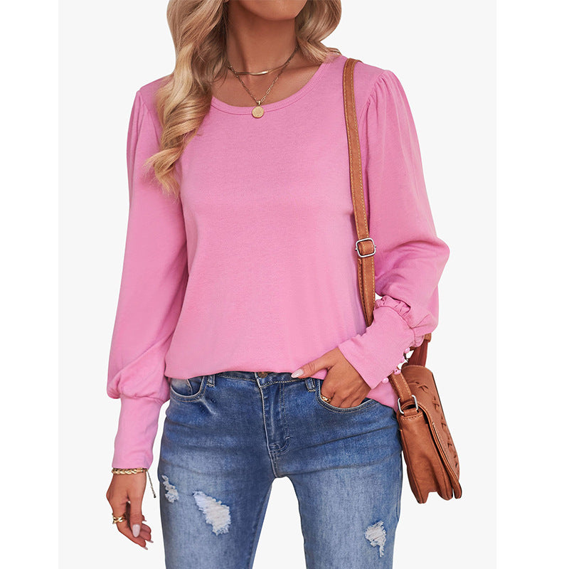 Women's Loose Puff Sleeve Button Long Blouses