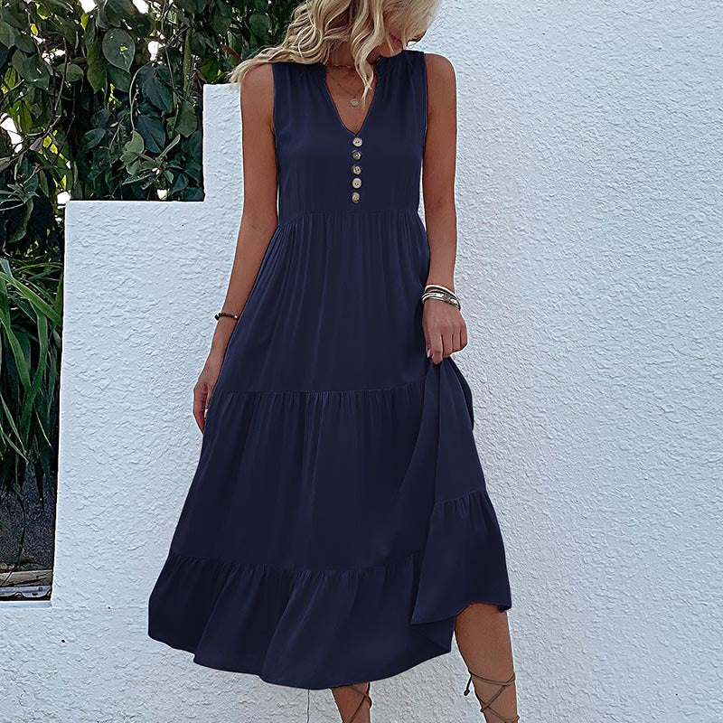 Cool Summer Sleeveless Loose Solid Color Dresses